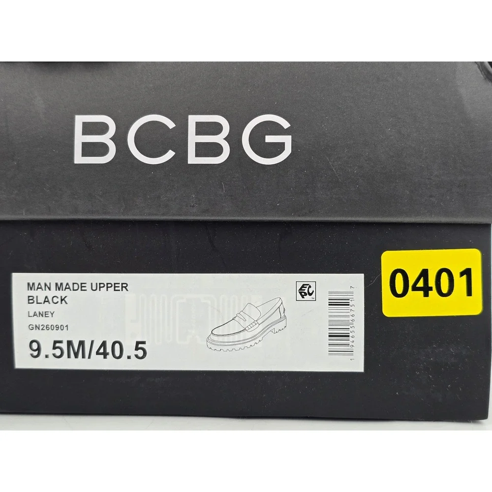BCBG Laney Loafers Womens Size 9.5 Black Lug Sole Gold Hardware - New